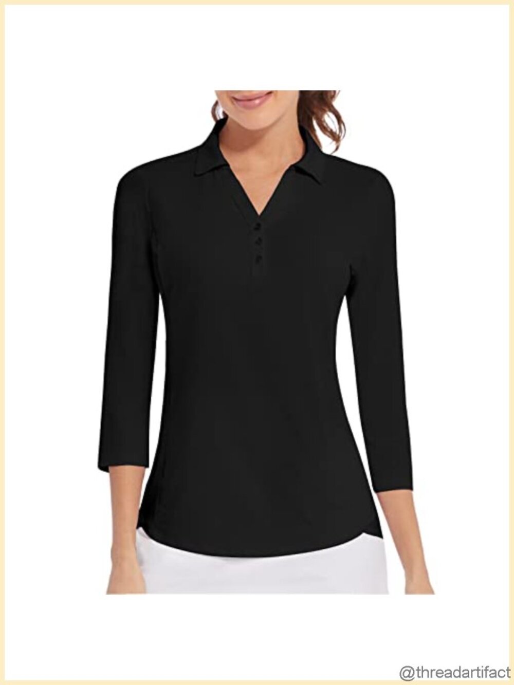 Women's Golf Polo Shirt 3/4 Sleeve UPF 50+ Quick Dry V-Neck Activewear